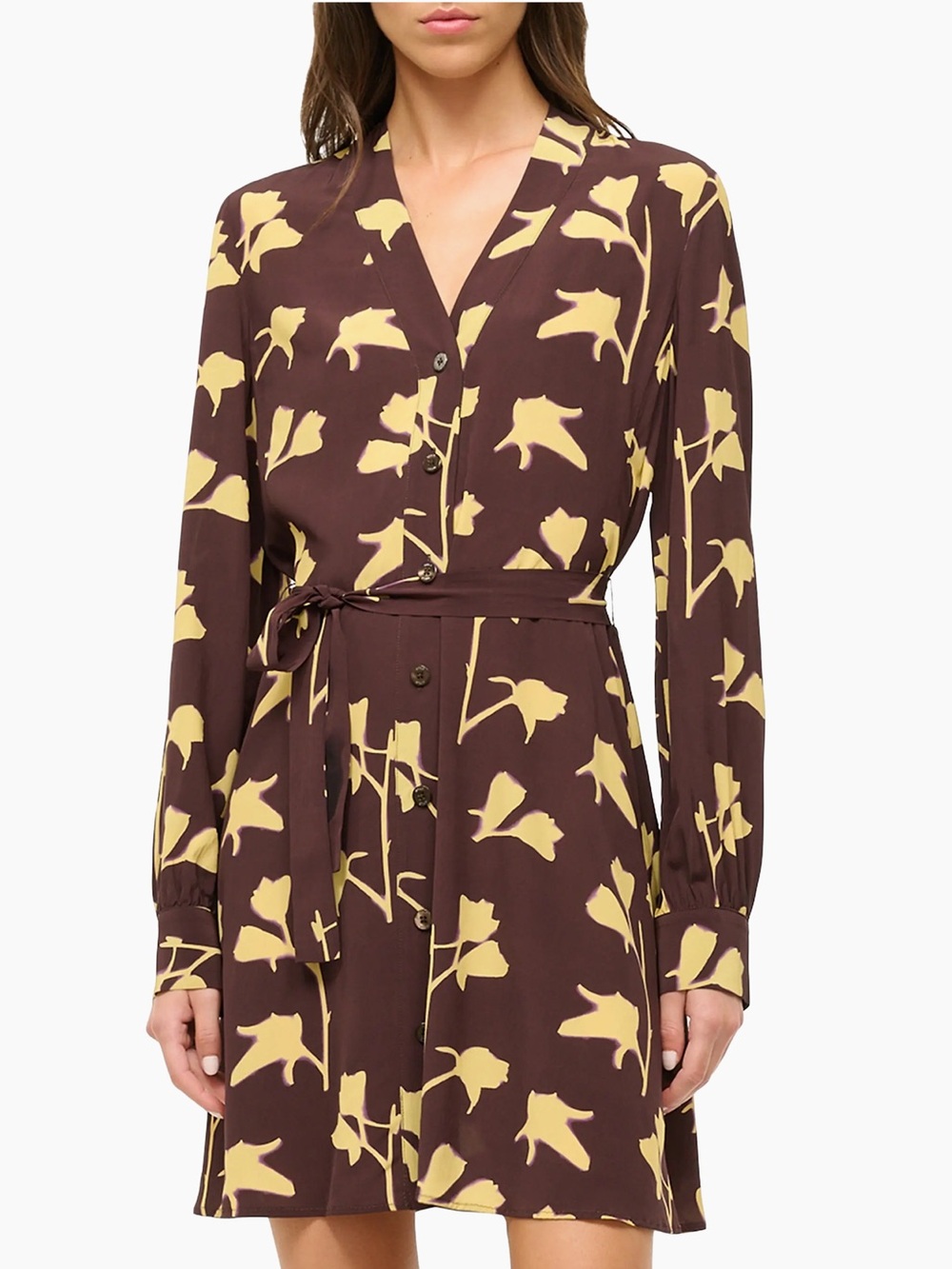 STAUD Babs Flora Tie-Waist Shirtdress Small